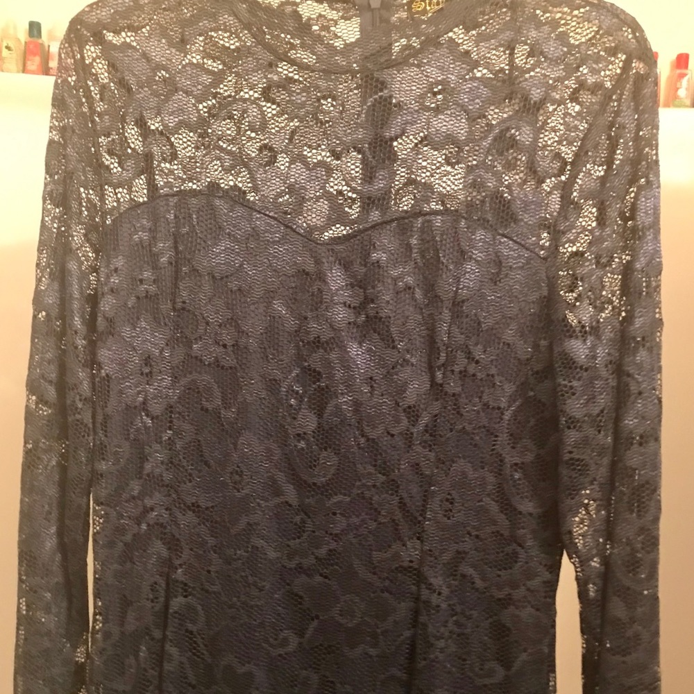 Navy blue special occasion lace lined dress